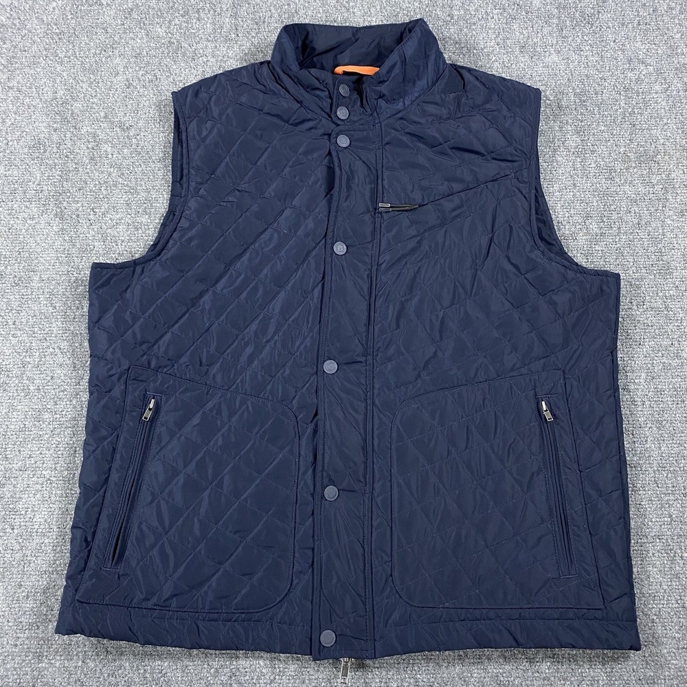 Bluffworks Horizon Quilted Travel Vest Mens Medium Navy Blue Zip Pockets